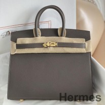 Hermes Birkin 25 Sellier Handmade Bag In Etain Epsom Calfskin