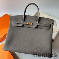 Hermes Birkin 40 Retourne Handmade Bag In Etain Clemence Leather