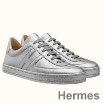 Hermes Boomerang Sneakers In Silver Epsom Leather
