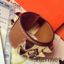 Hermes Brown Epsom Collier de Chien Bracelet Size S