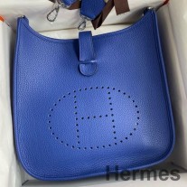 Hermes Evelyne III PM 29 Handmade Bag in Blue Electric Clemence Leather