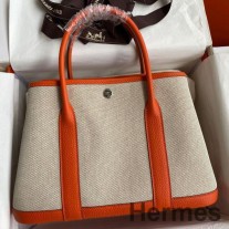 Hermes Garden Party 30 Handmade Bag in Toile and Orange Leather