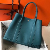 Hermes Garden Party 36 Bag In Blue Jean Clemence Leather