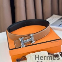 Hermes H Touareg Reversible Belt 32MM in Gold Epsom Leather