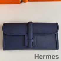 Hermes Jige Elan 29 Clutch Bag In Blue Saphir Epsom Leather