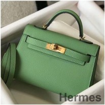 Hermes Kelly Mini II Bag In Vert Criquet Epsom Leather GHW