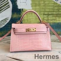 Hermes Kelly Mini II Handmade Bag In Nude Alligator Crocodile