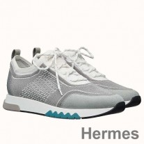 Hermes Men's Addict Sneakers In Grey Knit