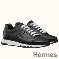 Hermes Men's Trail Sneakers In Black Calfskin Leather