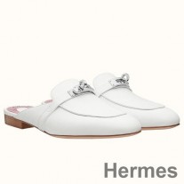 Hermes Oz Mules In White Calfskin