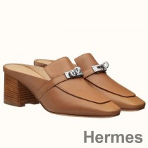 Hermes Blossom Mules 60mm In Brown Goatskin