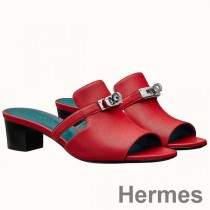 Hermes Candy 40mm Sandals In Red Calfskin
