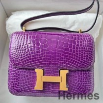 Hermes Constance 18 Handmade Bag In Purple Shiny Alligator Leather