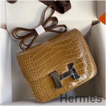 Hermes Constance 24 Handmade Bag In Light Brown Alligator Crocodile Skin
