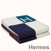 Hermes Ecru Indigo Avalon Vibration Throw Blanket