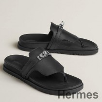 Hermes Empire Sandals in Black Calfskin