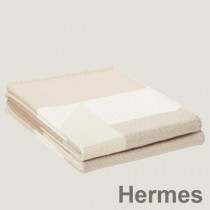 Hermes H Drapeau Blanket in Naturel and Grege Cashmere