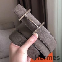 Hermes H d'Ancre Reversible Belt In Grey/Noir Leather