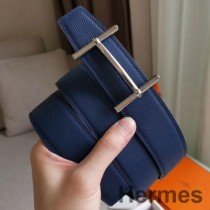 Hermes H d'Ancre Reversible Belt In Indigo/Black Epsom Leather
