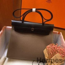 Hermes Herbag Zip 31cm Bag In Black And Taupe