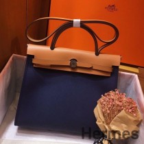 Hermes Herbag Zip 31cm Bag In Brown And Blue