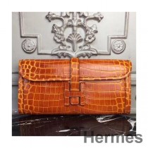 Hermes Jige Elan 29 Clutch In Orange Crocodile Leather