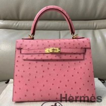 Hermes Kelly 25cm Handmade Bag In Terre Cutie Ostrich Skin