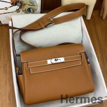 Hermes Kelly Messenger Bag in Gold Clemence Leather