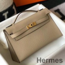 Hermes Kelly Pochette Bag In Gris Tourterelle Epsom Leather