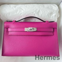 Hermes Kelly Pochette Handmade Bag In Rose Purple Epsom Calfskin