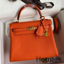 Hermes Kelly Retourne 25 Handmade Bag In Orange Clemence Leather