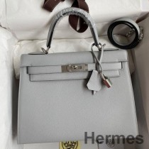 Hermes Kelly Sellier 28 Handmade Bag In Gris Mouette Epsom Calfskin