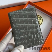 Hermes MC² Euclide Card Holder in Blue Glacier Shiny Alligator Leather