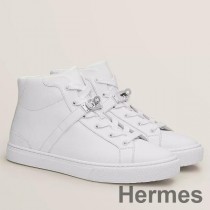 Hermes Men's Daydream High-top Sneakers in White Leather