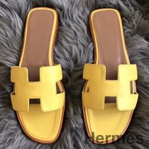 Hermes Oran Sandals In Yellow Swift Leather