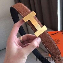 Hermes Quizz 32mm Reversible Belt In Brown Clemence Leather