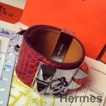 Hermes Red Crocodile Collier de Chien Bracelet Size S