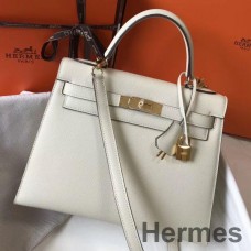 Hermes Kelly 28cm Bag In White Epsom Leather GHW