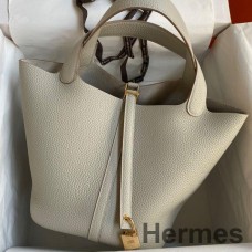 Hermes Picotin Lock 22 Handmade Bag in Pearl Grey Clemence Leather
