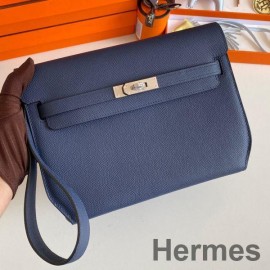 Hermes Kelly Depeches 25 Pouch in Blue Saphir Epsom Calfskin