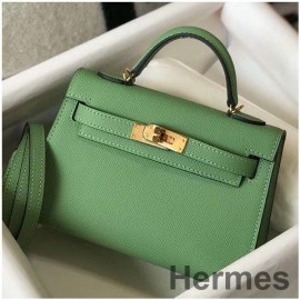 Hermes Kelly Mini II Bag In Vert Criquet Epsom Leather GHW