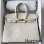 Hermes Birkin 25 Retourne Handmade Bag In Beton Ostrich Leather