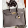 Hermes Birkin 35 Retourne Handmade Bag In Etain Epsom Calfskin