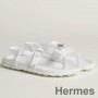 Hermes Inboard Sandals in White Leather and Ribbon