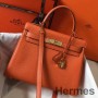 Hermes Kelly 28cm Bag In Orange Clemence Leather GHW