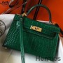 Hermes Kelly Mini II Handmade Bag In Green Crocodile Embossed Leather