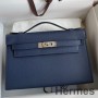 Hermes Kelly Pochette Handmade Bag In Blue Saphir Epsom Calfskin
