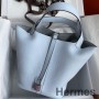 Hermes Picotin Lock 22 Handmade Bag in Blue Brume Clemence Leather