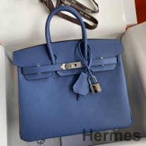 Geanta Hermes Birkin 25 Retourne realizata manual din piele de vitel Epsom de agat albastru
