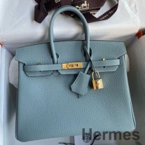 Geanta Hermes Birkin 25 Retourne Handmade In Piele Ciel Clemence